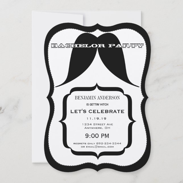 Sällskapsfest Mr. Rätt Mustasch Retro Hipster Inbjudningar (Baksida)