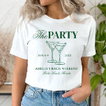 Sällskapslekar & Bröllop Möhippa Fest T Shirt<br><div class="desc">Denna design har trendig fet text med handritade cocktails och ett grönt martinitema.</div>