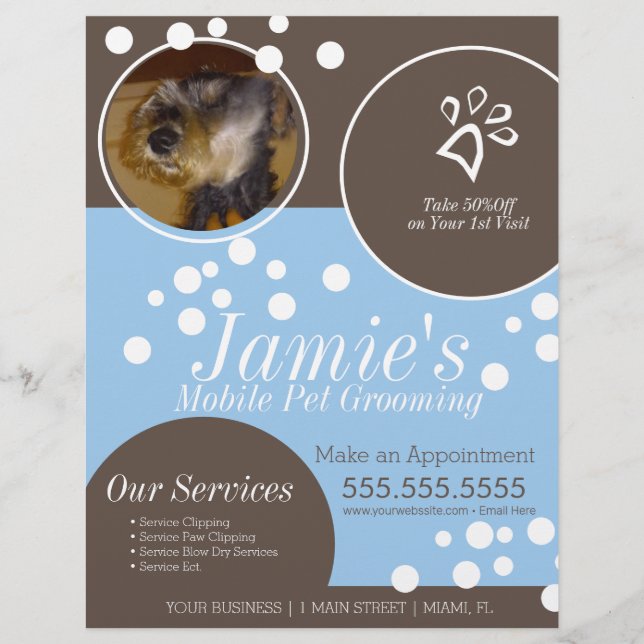 Sällskapsskötsel Grooming Hund Bubbles Photo Flyer (Framsidan)
