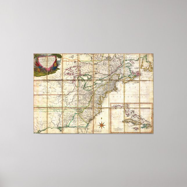 SÄLLSYNT 1779 Colonial America Karta av Rene Pheli Canvastryck (Framsida)