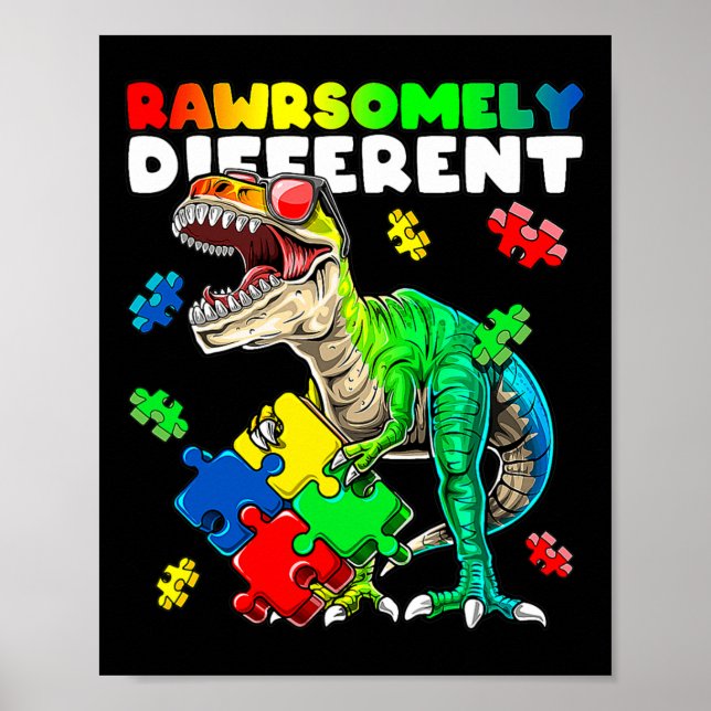Sällsynt annorlunda Dinosaur Autism Awareness Puz Poster (Framsidan)