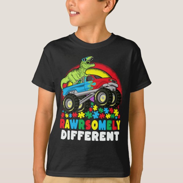Sällsynt annorlunda T Rex Monster Lastbil Autism Shirt (Framsida)