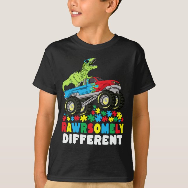 Sällsynt annorlunda T Rex Monster Lastbil Autism T Shirt (Framsida)