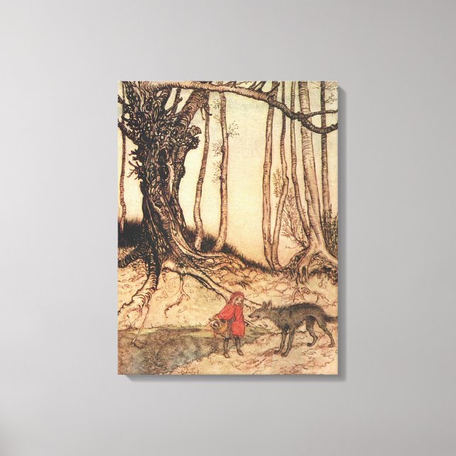 sällsynt Arthur Rackham Rödluvan & Varg Tryck (Framsida)