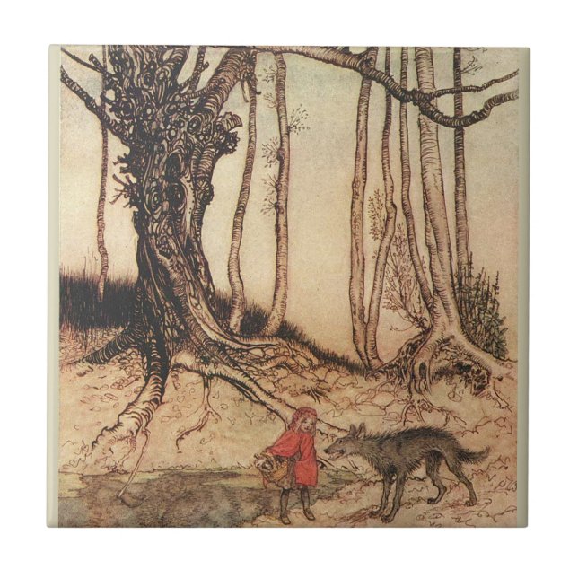 sällsynt Arthur Rackham Rödluvan & Varg Tryck Kakelplatta (Framsidan)