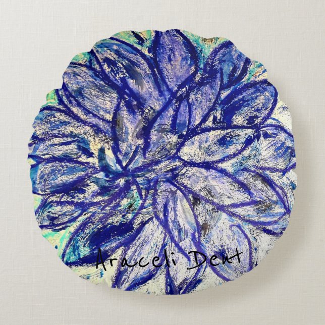 Sällsynt Blue Dahlia Rund Kudde (Framsidan)