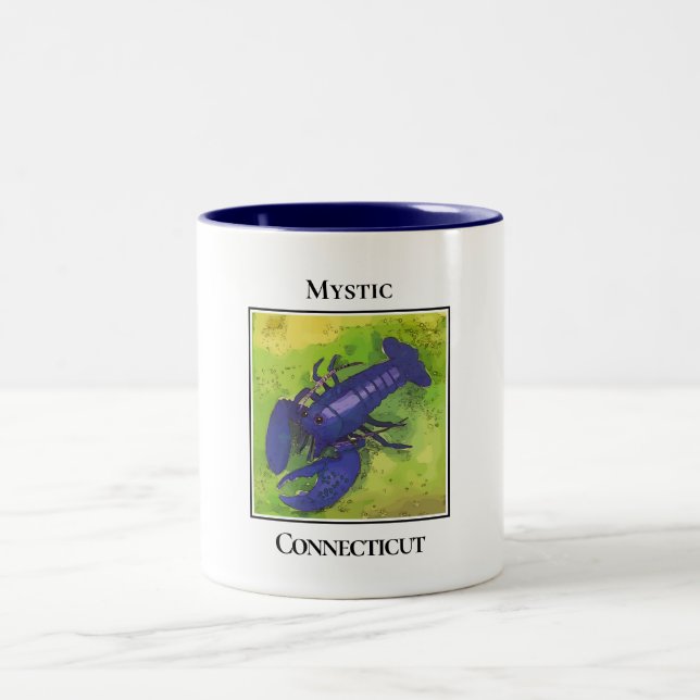 Sällsynt Blue Lobster, Mystic Connecticut Två-Tonad Mugg (Center)