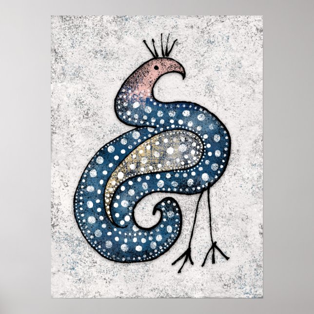 Sällsynt Crowned Paisley Bird Poster Wall Art (Framsidan)