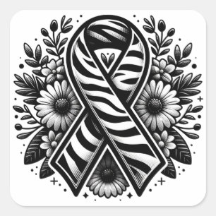 Sällsynt Disease Awareness Ribbon with Flowers Fyrkantigt Klistermärke
