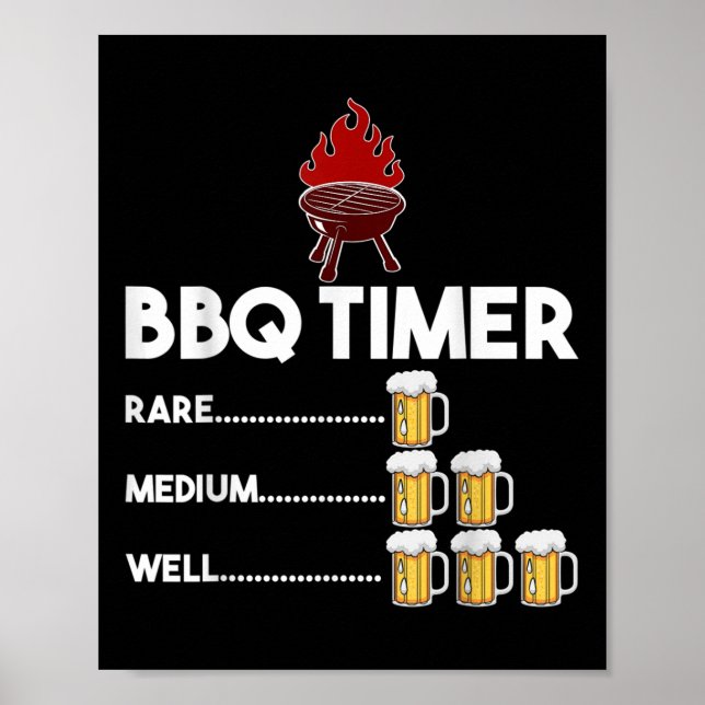 Sällsynt Medium well Funny Bbq Timer Beer Gift Bar Poster (Framsidan)