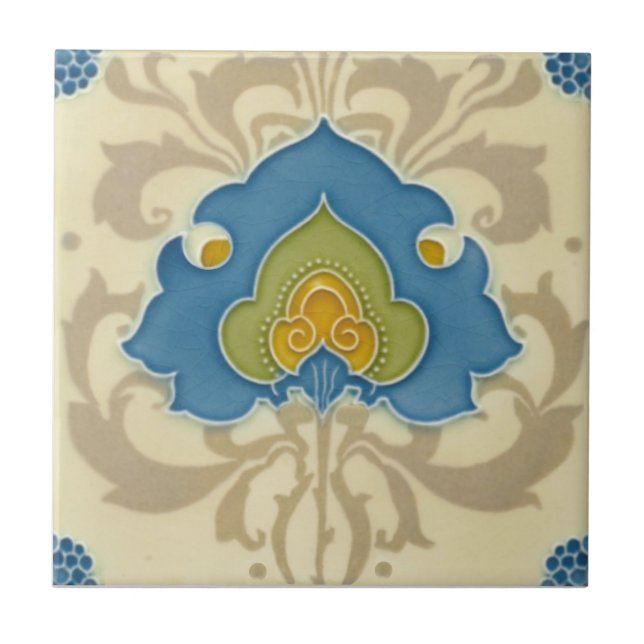 Sällsynt Minton Art nouveau Print+Relief Antique R Kakelplatta (Framsidan)