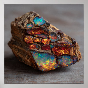 Sällsynt Opalized Dinosaur Bone Fossil Fragment Poster