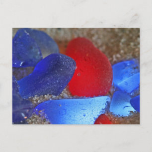 Sällsynt Red and Cobalt Blue Seaglass Vykort