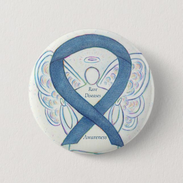 Sällsynt Sjukdomar Denim Awareness Angel Ribbon Pi Knapp (Framsida)