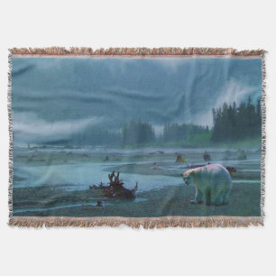 Sällsynt Spirit Bear och Misty River Wildlife Scen Mysfilt