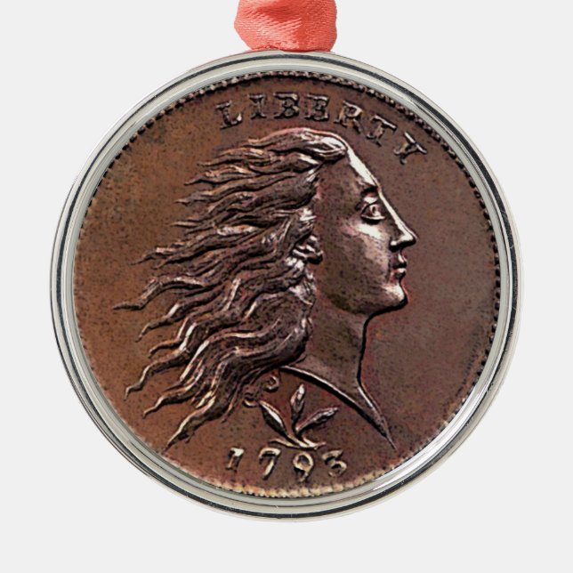 Sällsynt Tidigt American Penny Julgransprydnad Metall (Framsidan)
