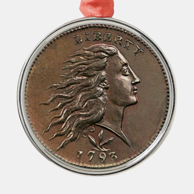 Sällsynt Tidigt American Penny Metall Ornament (Framsidan)