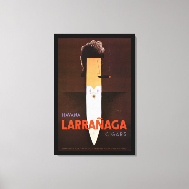 SÄLLSYNT VINTAGE FRANSK ART DECO CIGAR MAN CANVAS (Framsida)