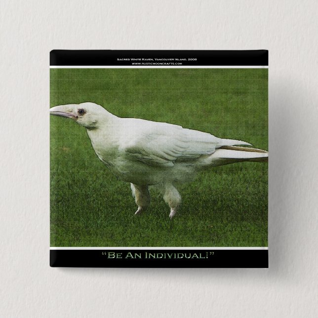 Sällsynt White Raven Motivation Pin Knapp (Framsida)