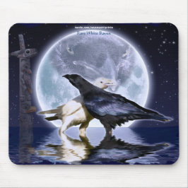 Sällsynt White Ravens & Måne Wildlife Fantasy Art Musmatta