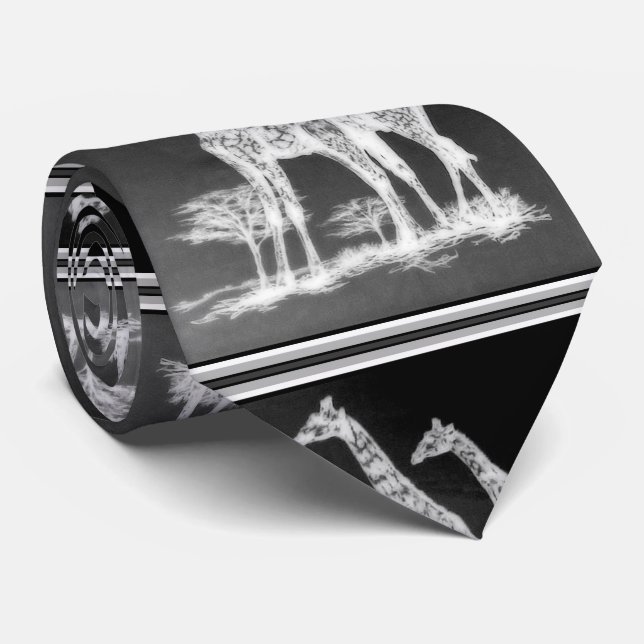 Sällsynta Retro afrikanska giraff i svart/vit Slips (Rullad)