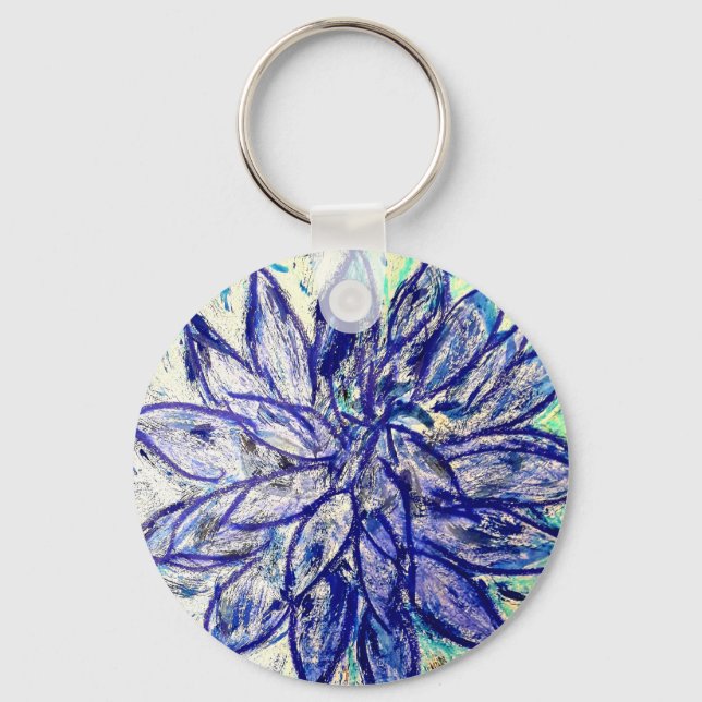 Sällsyntet BlåDalhia med basknapp Nyckelring (Framsida)