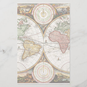 Sällsyntet vintage World Map Two Hemispheres  Anti Brevpapper