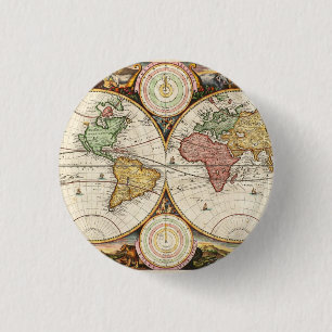 Sällsyntet vintage World Map Two Hemispheres  Anti Knapp