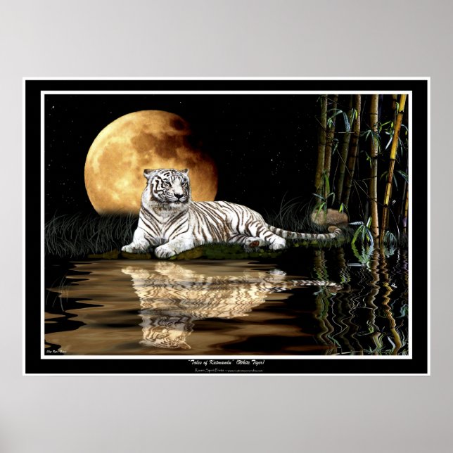 SÄLLSYNTET WHITE TIGER & MÅNE Art-utskrifter och P Poster (Framsidan)
