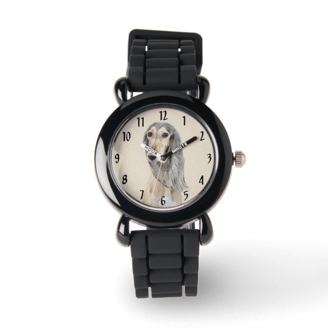 Salluki-målning (Fawn) - Cute Original Hund Art Armbandsur (Framsida)
