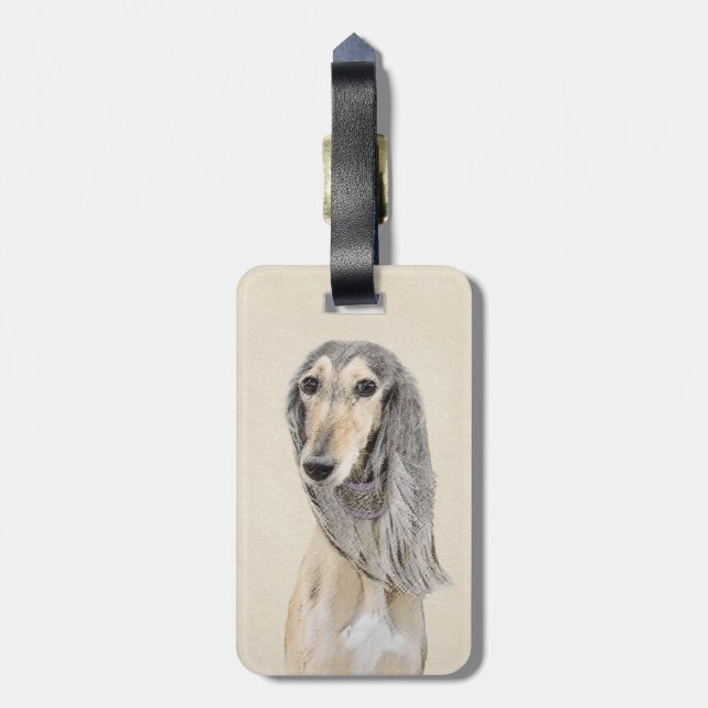 Salluki-målning (Fawn) - Cute Original Hund Art Bagagebricka (Baksidan Lodrät)