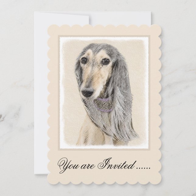 Salluki-målning (Fawn) - Cute Original Hund Art Inbjudningar (Framsida)