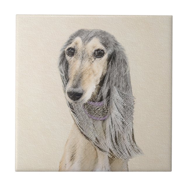 Salluki-målning (Fawn) - Cute Original Hund Art Kakelplatta (Framsidan)
