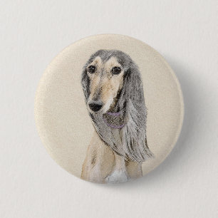 Salluki-målning (Fawn) - Cute Original Hund Art Knapp