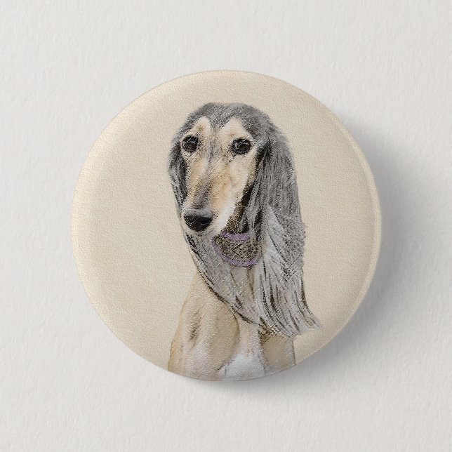 Salluki-målning (Fawn) - Cute Original Hund Art Knapp (Framsida)