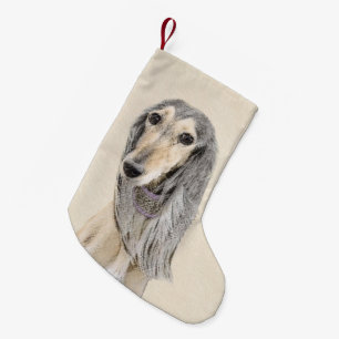 Salluki-målning (Fawn) - Cute Original Hund Art Liten Julstrumpa