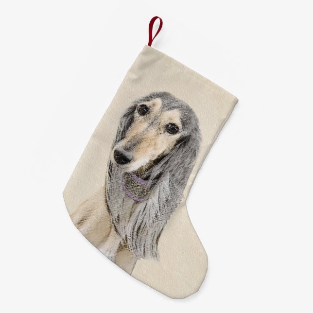 Salluki-målning (Fawn) - Cute Original Hund Art Liten Julstrumpa (Framsidan (Hängande))