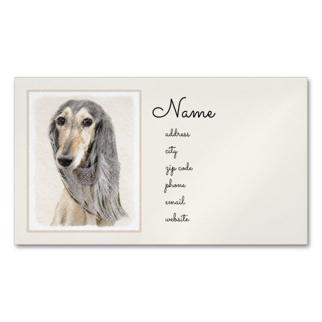 Salluki-målning (Fawn) - Cute Original Hund Art Magnetiska Visitkort (Framsida)