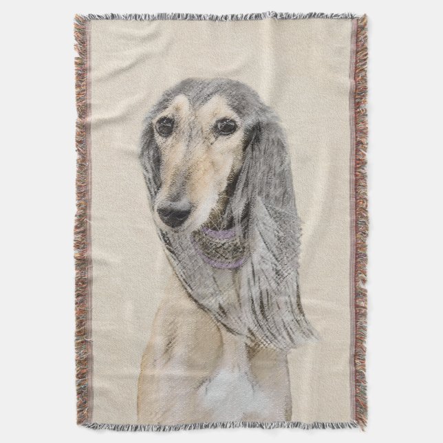 Salluki-målning (Fawn) - Cute Original Hund Art Mysfilt (Framsidan Vertikal)