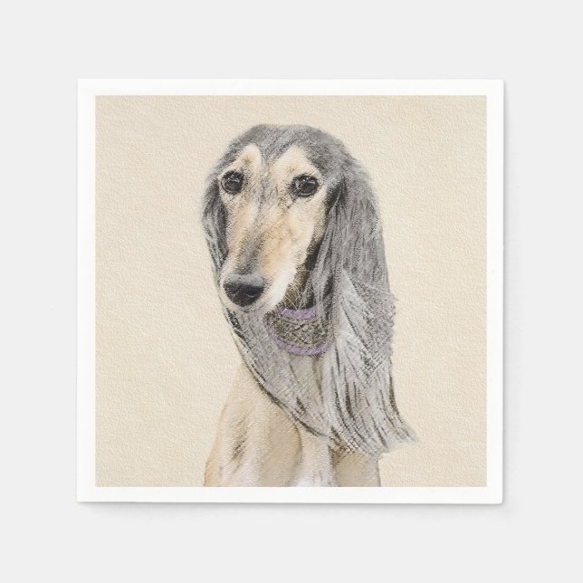 Salluki-målning (Fawn) - Cute Original Hund Art Pappersservett (Framsidan)
