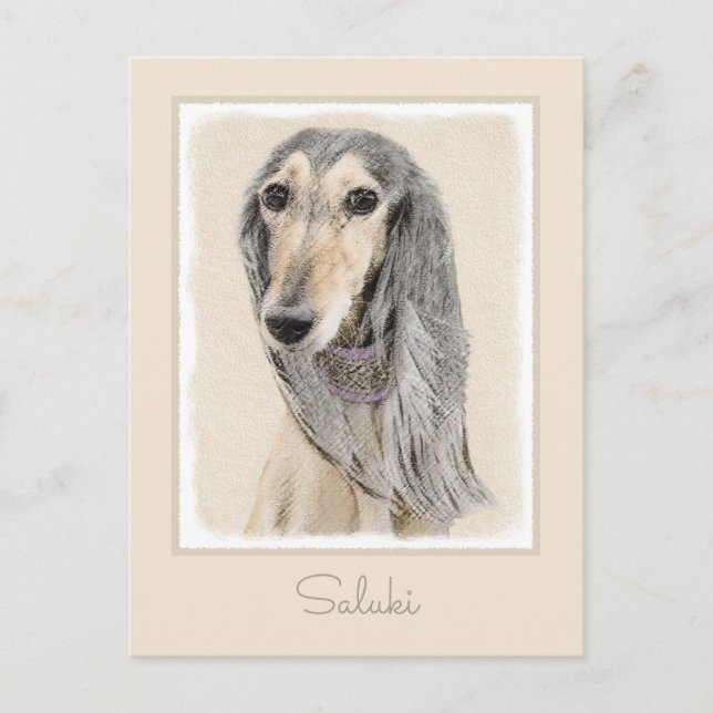 Salluki-målning (Fawn) - Cute Original Hund Art Vykort (Framsida)