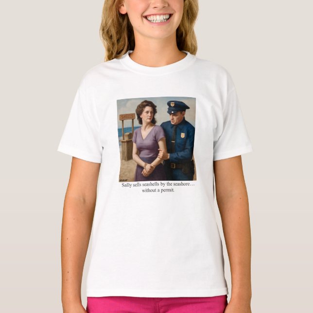 Sally sells seashells by the seashore t shirt (Framsida)