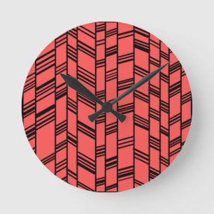 Salmon Art Deco Linjer Rund Klocka
