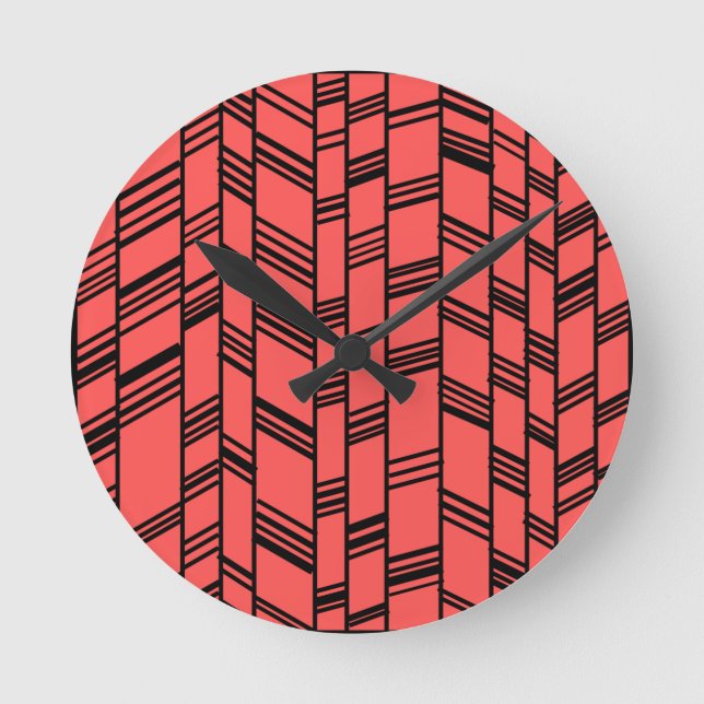 Salmon Art Deco Linjer Rund Klocka (Framsida)