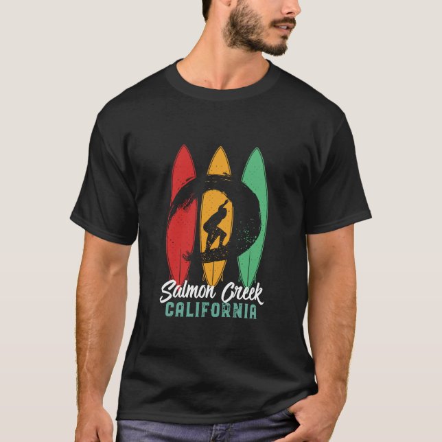 Salmon Bäck California Beach Retro Surfing T Shirt (Framsida)