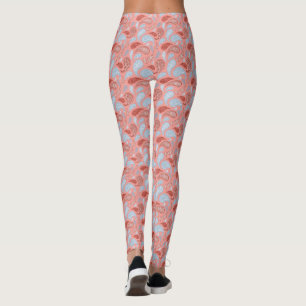 Salmon-Blue Paisley Mönster Leggings