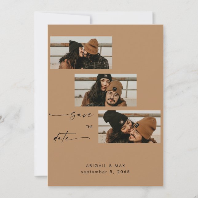 Salmon Collage Photo Strip Bröllop spara datum Datumet (Framsida)