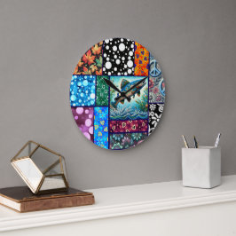 Salmon Crazy Quilt Floral Whimsical Colorful Stor Klocka