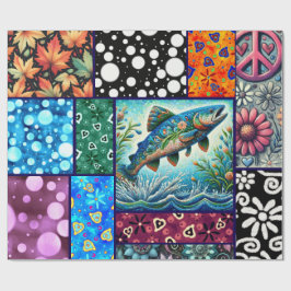 Salmon Crazy Quilt Floral Whimsical Decoupage Presentpapper