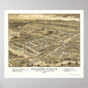 Salmon Falls, NH Panoramic Karta - 1877 Poster